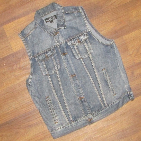 xxx rude Other - XXX Rude Biker Jacket Vest Size Large Jean Denim